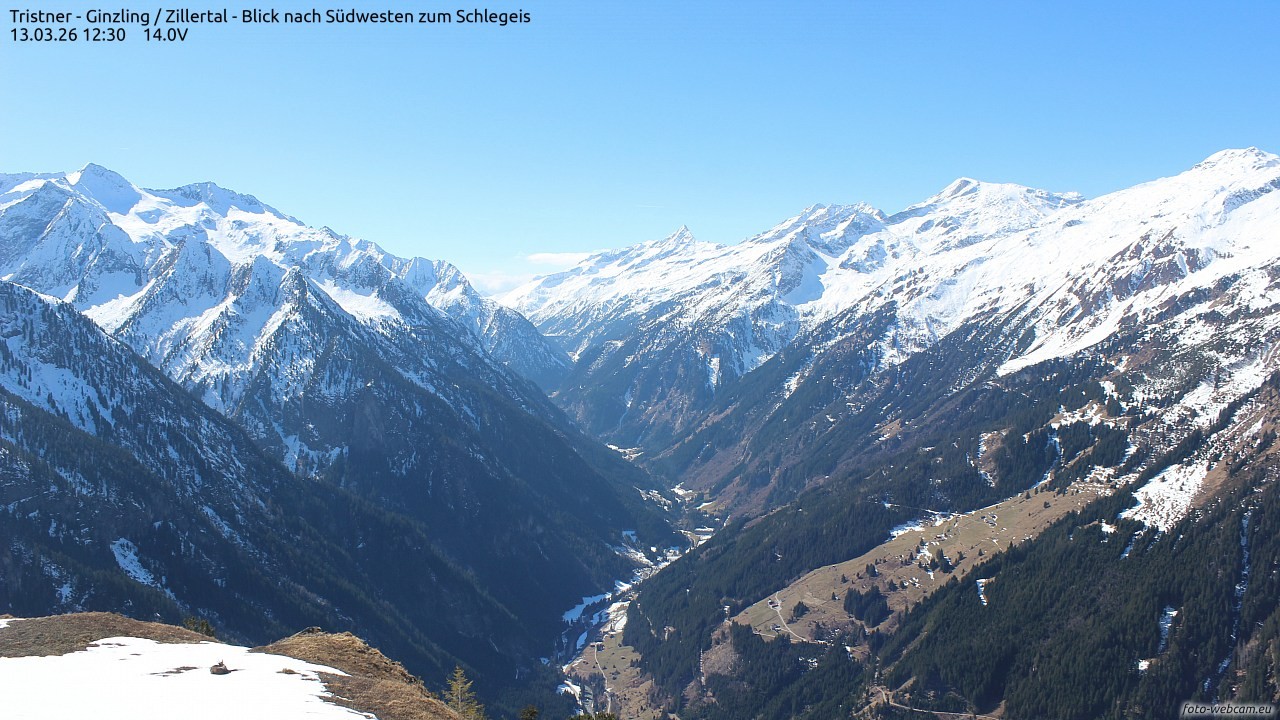 Archiv Foto Webcam Tristner/ Zillertal - Blick zum Grinberg