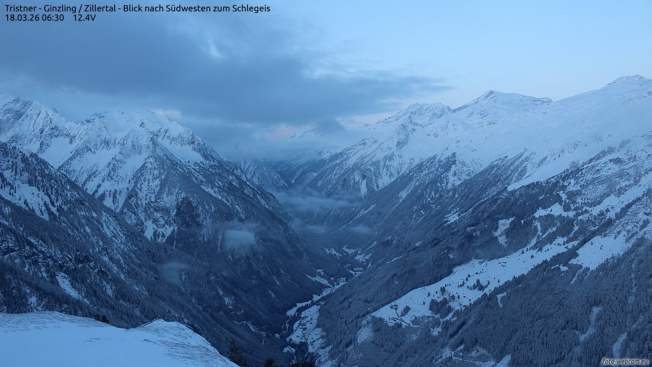 Archiv Foto Webcam Tristner/ Zillertal - Blick zum Grinberg