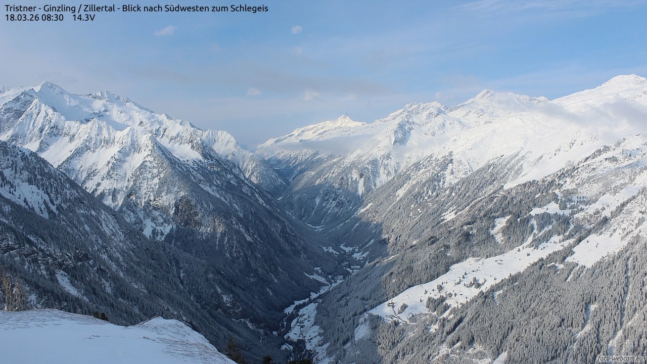Archiv Foto Webcam Tristner/ Zillertal - Blick zum Grinberg