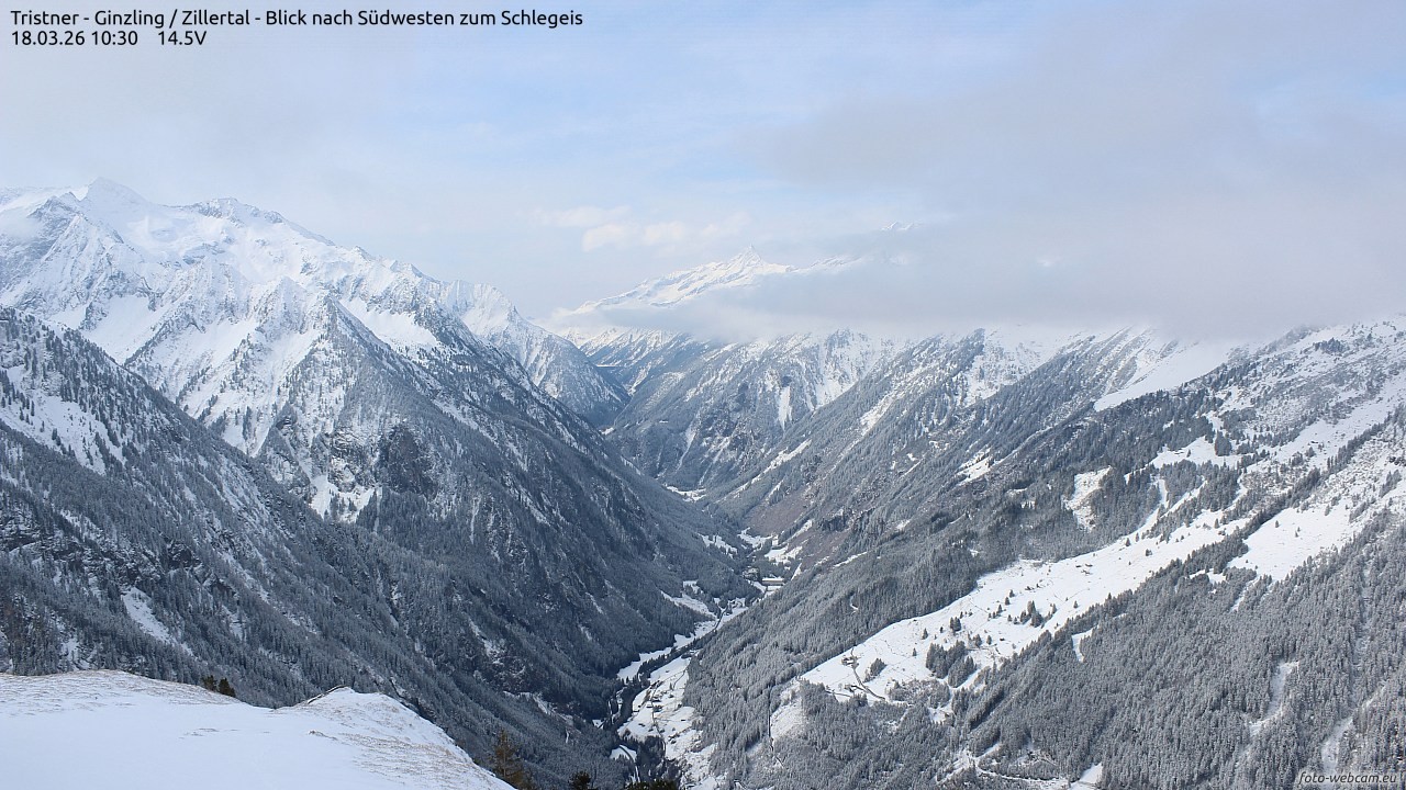 Archiv Foto Webcam Tristner/ Zillertal - Blick zum Grinberg