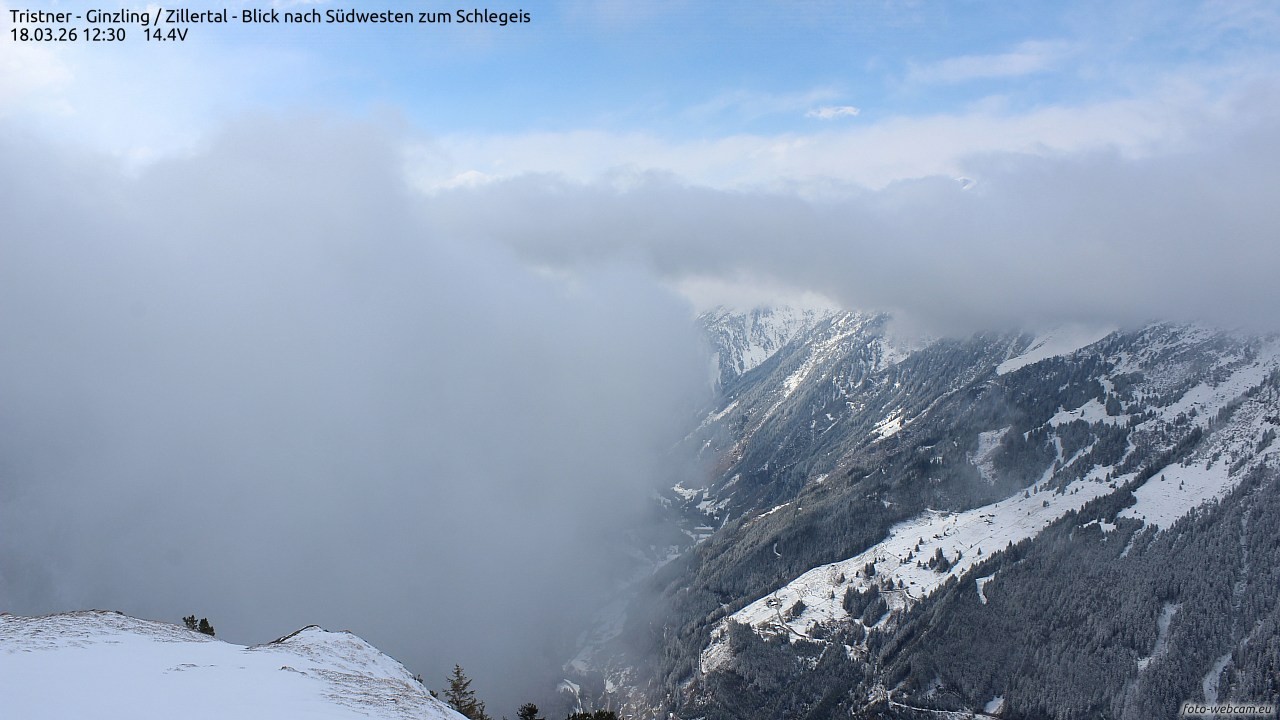 Archiv Foto Webcam Tristner/ Zillertal - Blick zum Grinberg