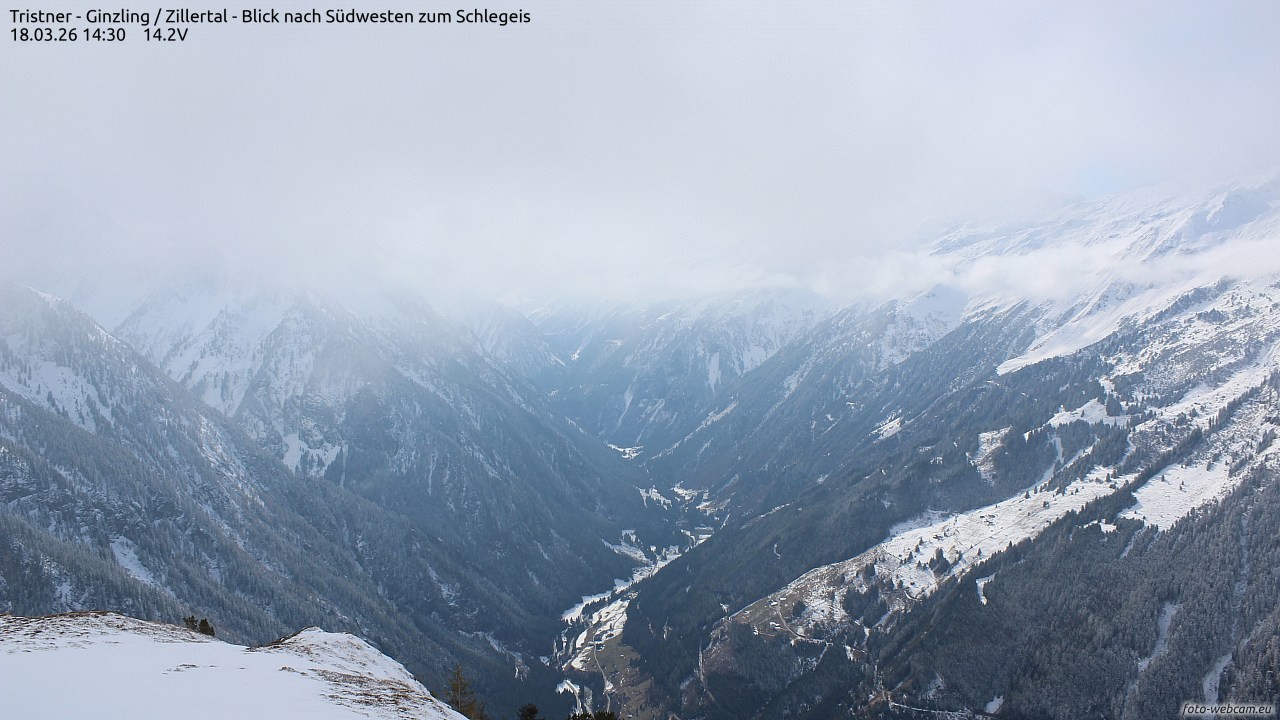 Archiv Foto Webcam Tristner/ Zillertal - Blick zum Grinberg