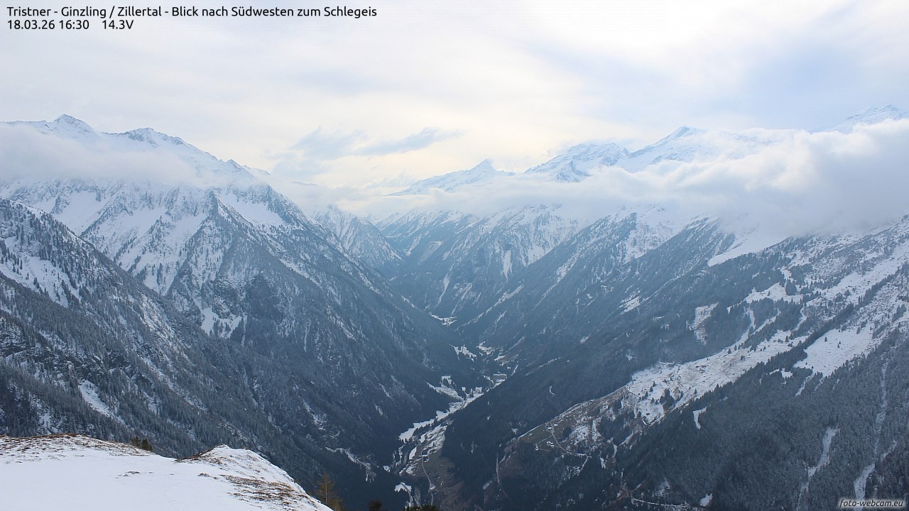 Archiv Foto Webcam Tristner/ Zillertal - Blick zum Grinberg