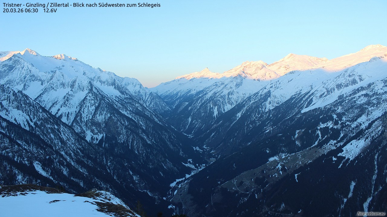 Archiv Foto Webcam Tristner/ Zillertal - Blick zum Grinberg