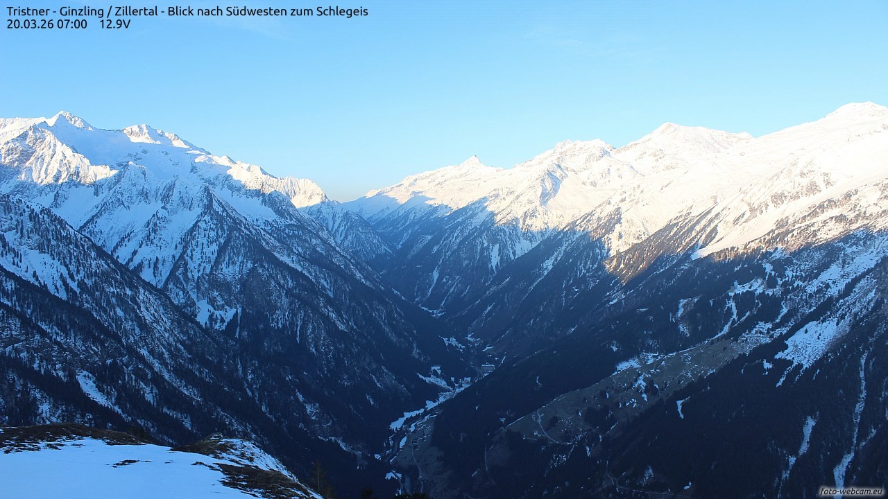 Archiv Foto Webcam Tristner/ Zillertal - Blick zum Grinberg