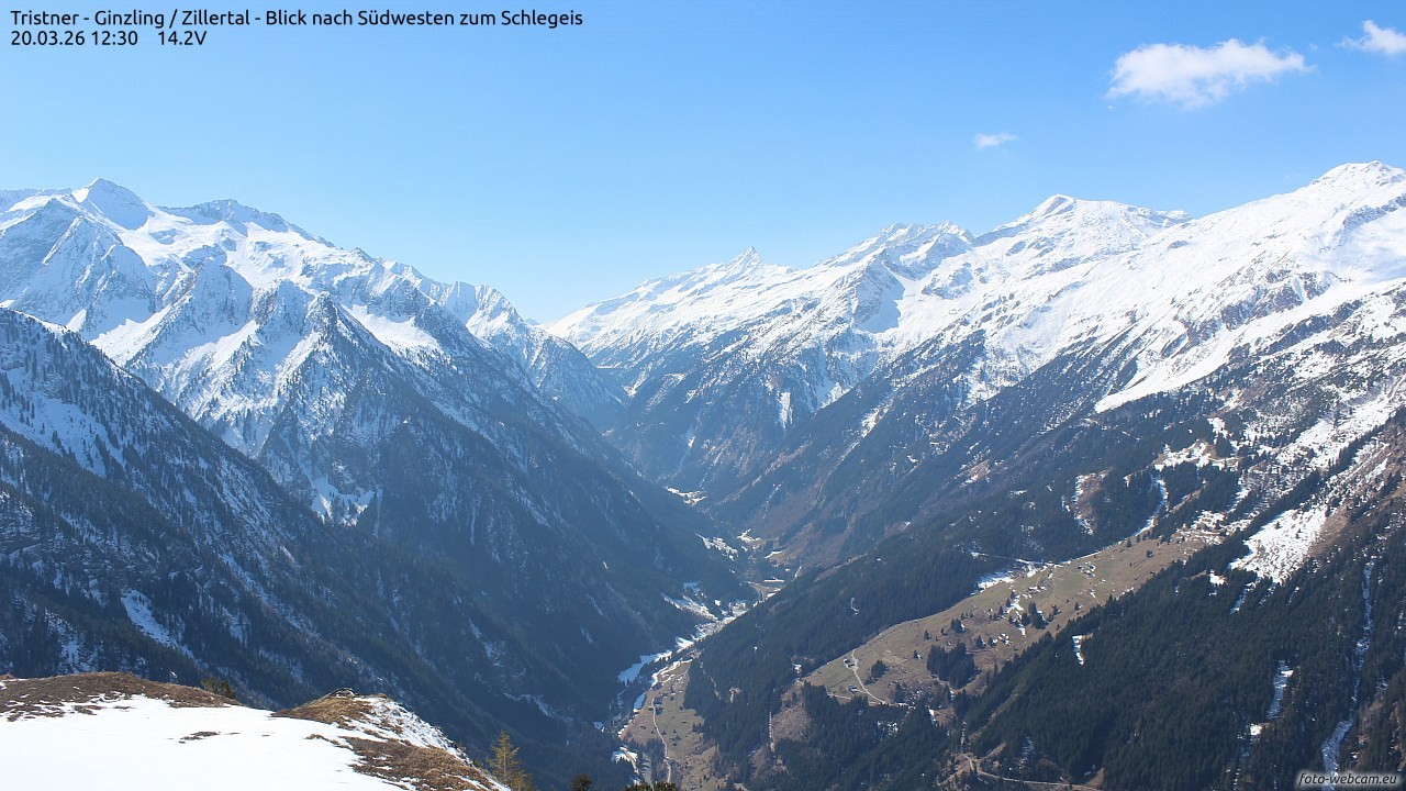 Archiv Foto Webcam Tristner/ Zillertal - Blick zum Grinberg