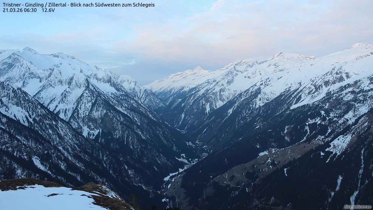 Archiv Foto Webcam Tristner/ Zillertal - Blick zum Grinberg