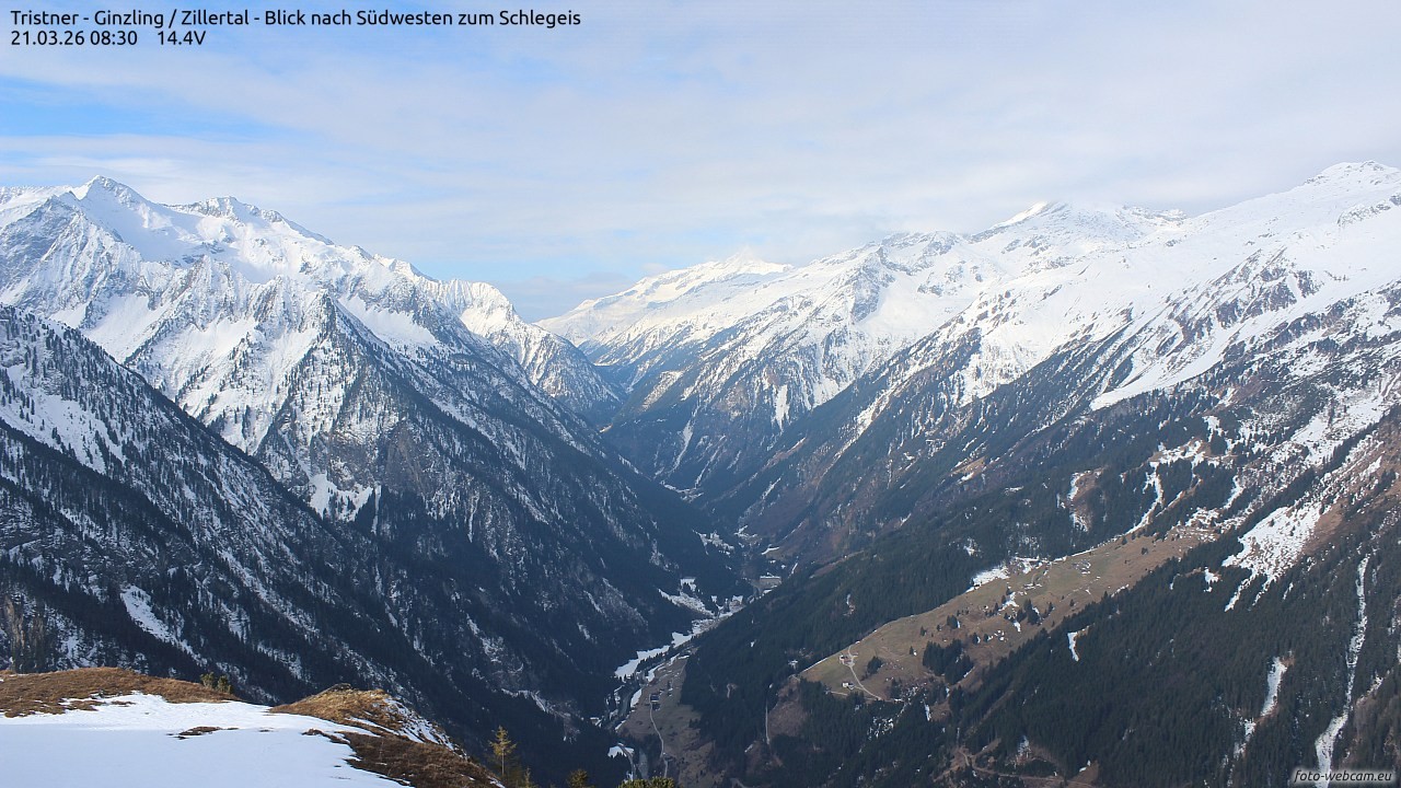 Archiv Foto Webcam Tristner/ Zillertal - Blick zum Grinberg