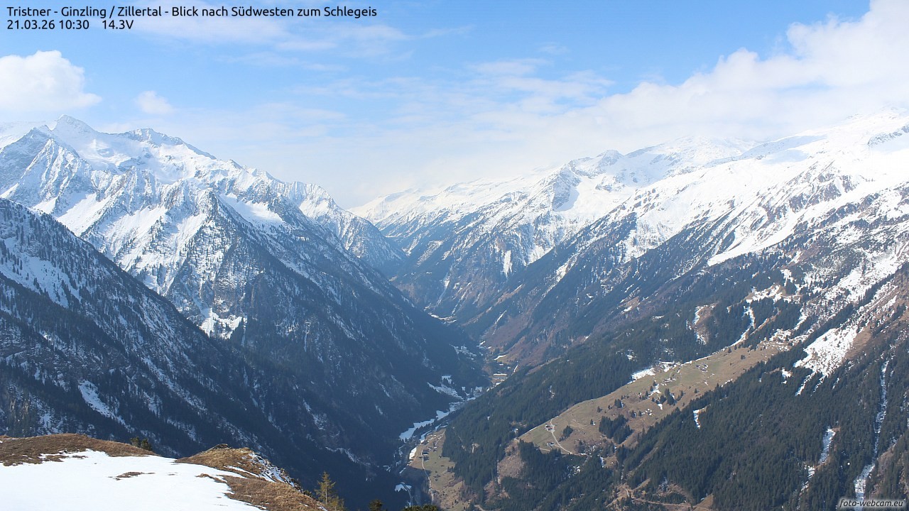 Archiv Foto Webcam Tristner/ Zillertal - Blick zum Grinberg