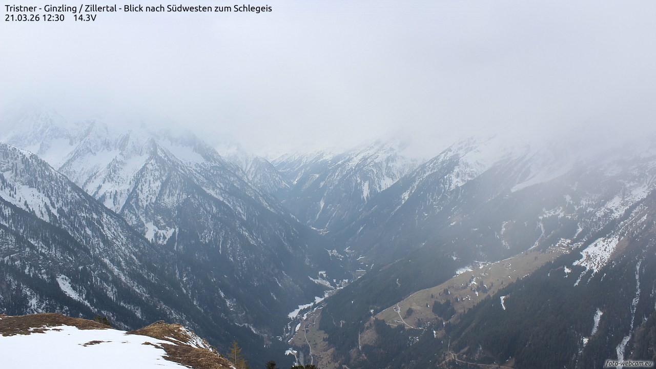 Archiv Foto Webcam Tristner/ Zillertal - Blick zum Grinberg