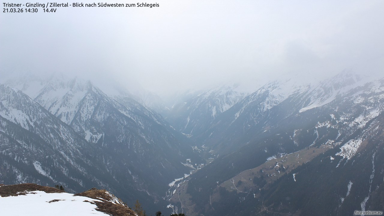 Archiv Foto Webcam Tristner/ Zillertal - Blick zum Grinberg
