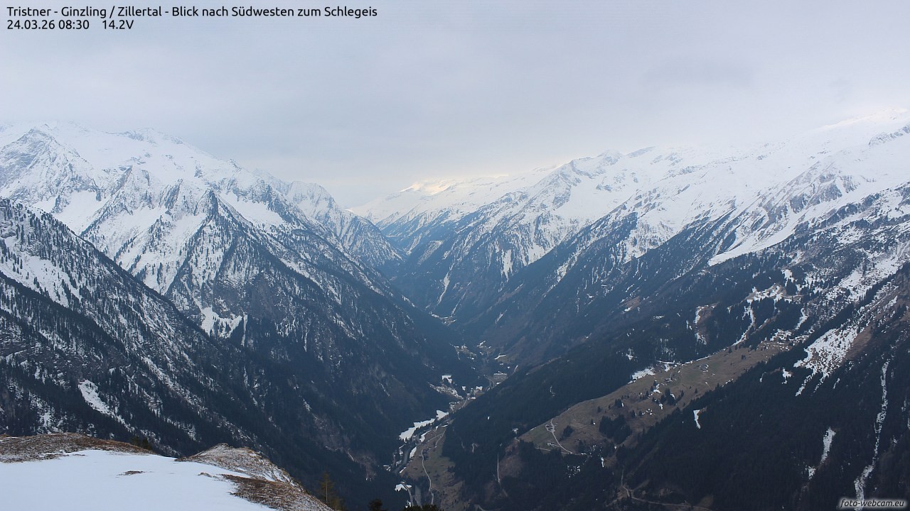Archiv Foto Webcam Tristner/ Zillertal - Blick zum Grinberg