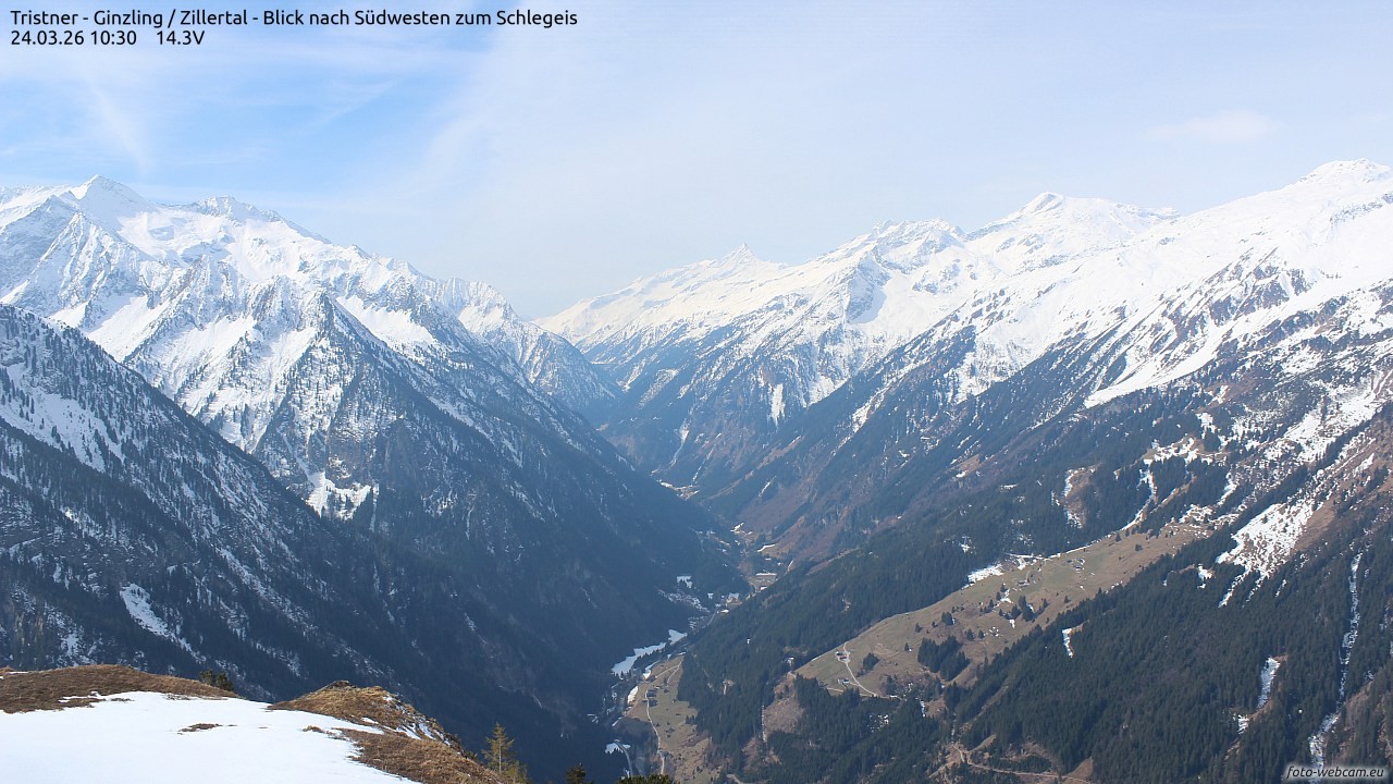 Archiv Foto Webcam Tristner/ Zillertal - Blick zum Grinberg