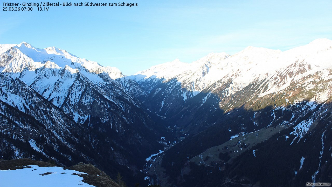 Archiv Foto Webcam Tristner/ Zillertal - Blick zum Grinberg