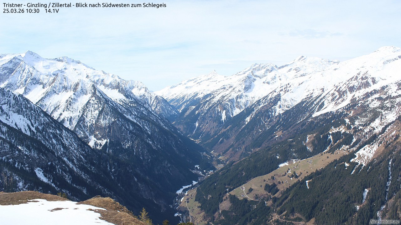 Archiv Foto Webcam Tristner/ Zillertal - Blick zum Grinberg