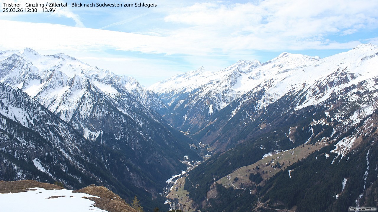 Archiv Foto Webcam Tristner/ Zillertal - Blick zum Grinberg
