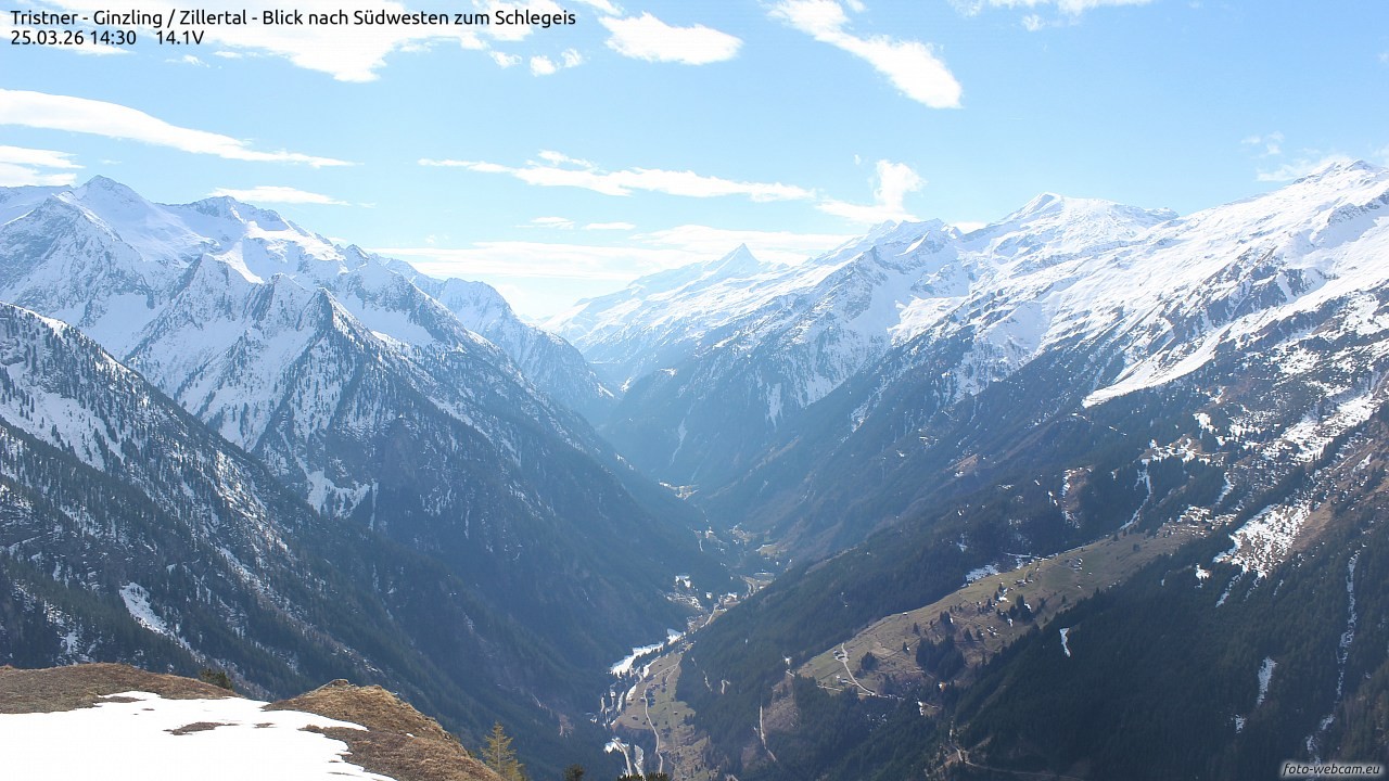 Archiv Foto Webcam Tristner/ Zillertal - Blick zum Grinberg