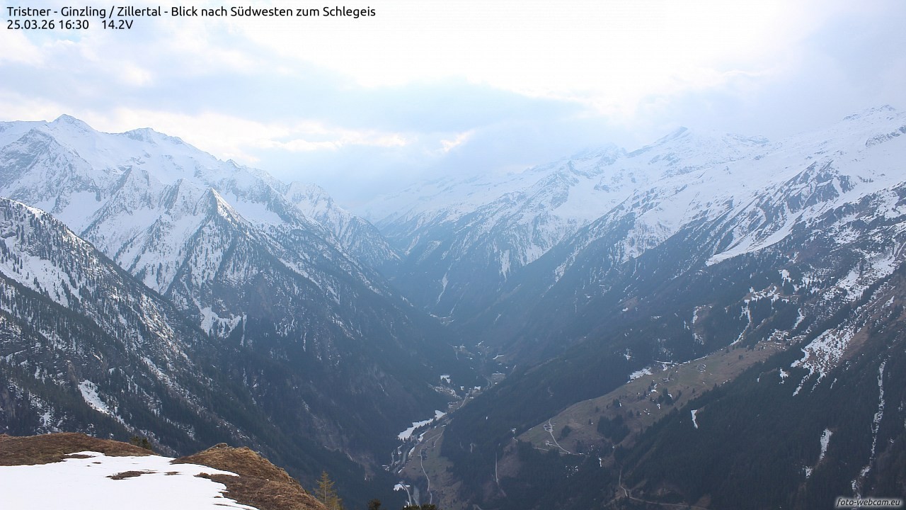 Archiv Foto Webcam Tristner/ Zillertal - Blick zum Grinberg