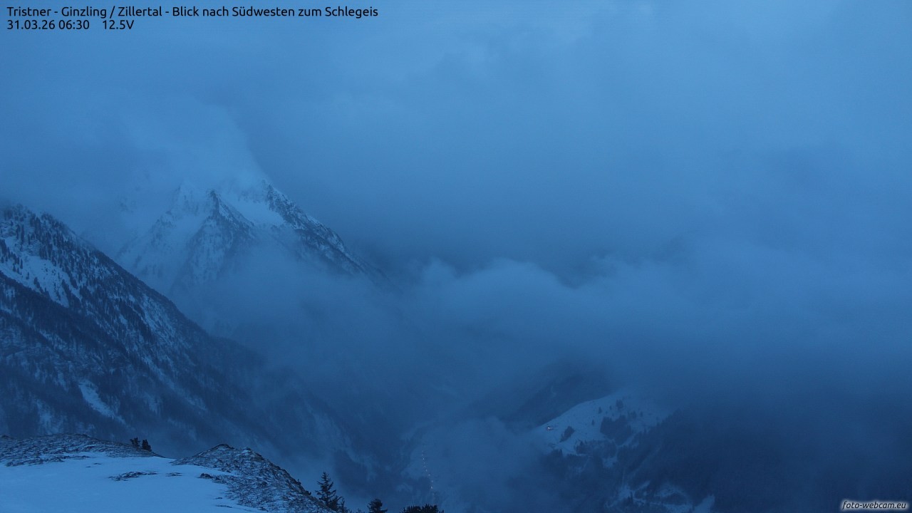 Archiv Foto Webcam Tristner/ Zillertal - Blick zum Grinberg