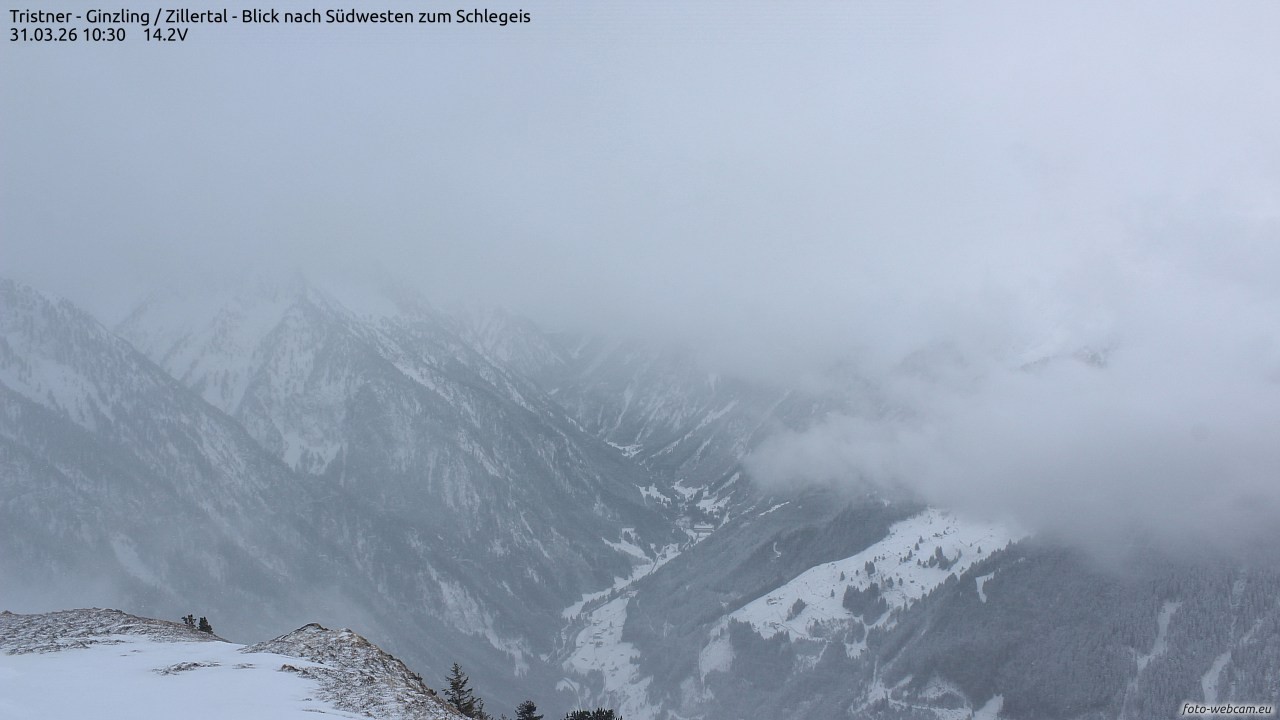 Archiv Foto Webcam Tristner/ Zillertal - Blick zum Grinberg