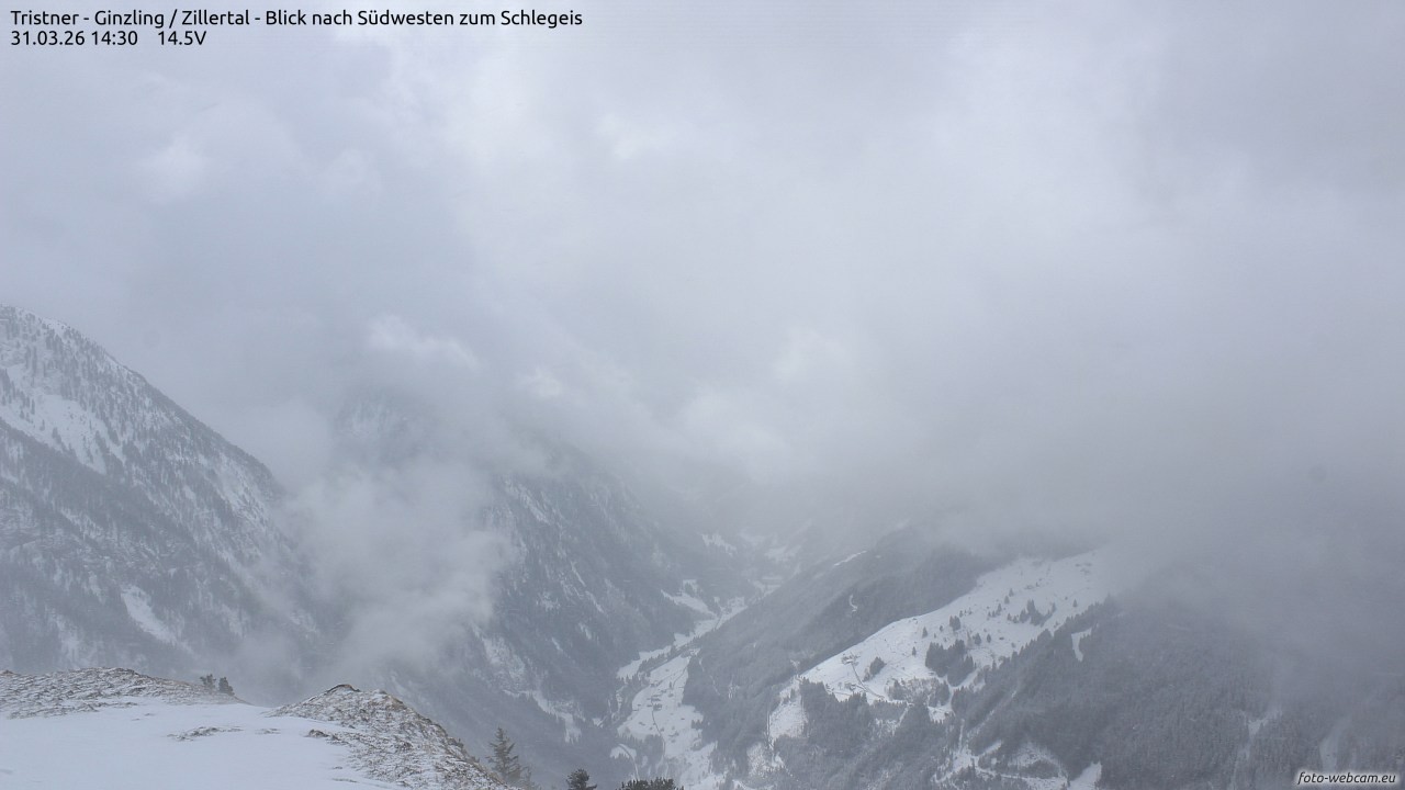 Archiv Foto Webcam Tristner/ Zillertal - Blick zum Grinberg