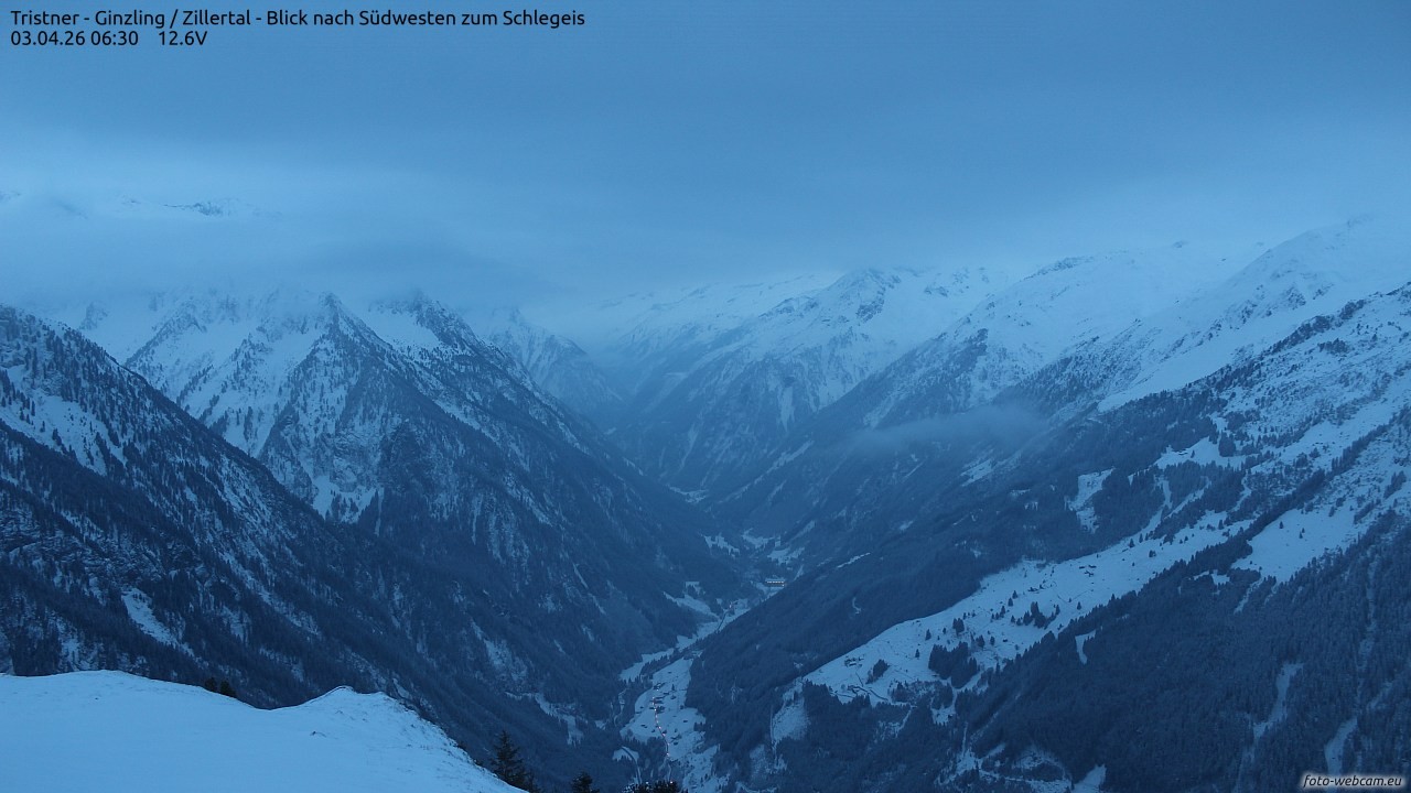 Archiv Foto Webcam Tristner/ Zillertal - Blick zum Grinberg