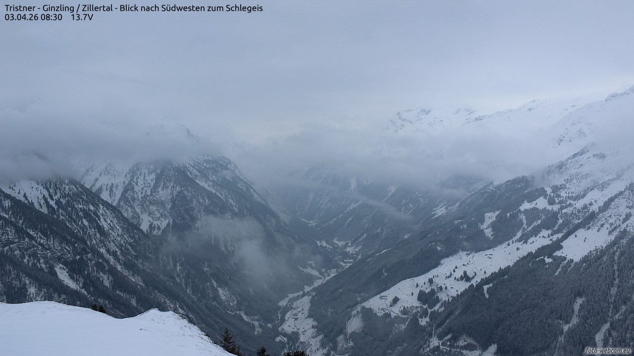 Archiv Foto Webcam Tristner/ Zillertal - Blick zum Grinberg