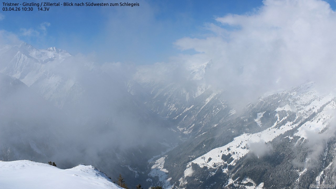 Archiv Foto Webcam Tristner/ Zillertal - Blick zum Grinberg