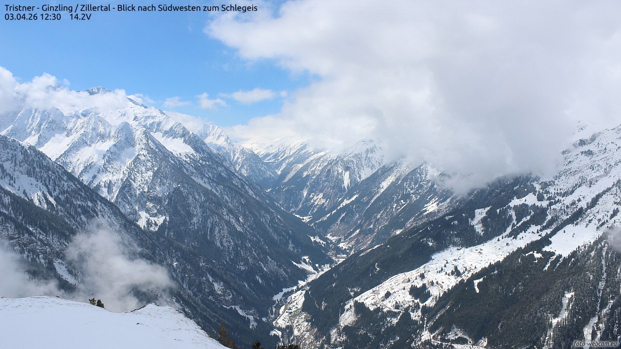 Archiv Foto Webcam Tristner/ Zillertal - Blick zum Grinberg