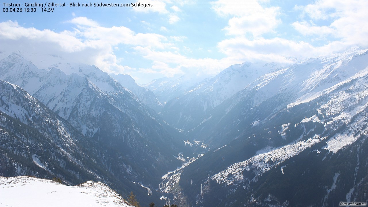 Archiv Foto Webcam Tristner/ Zillertal - Blick zum Grinberg