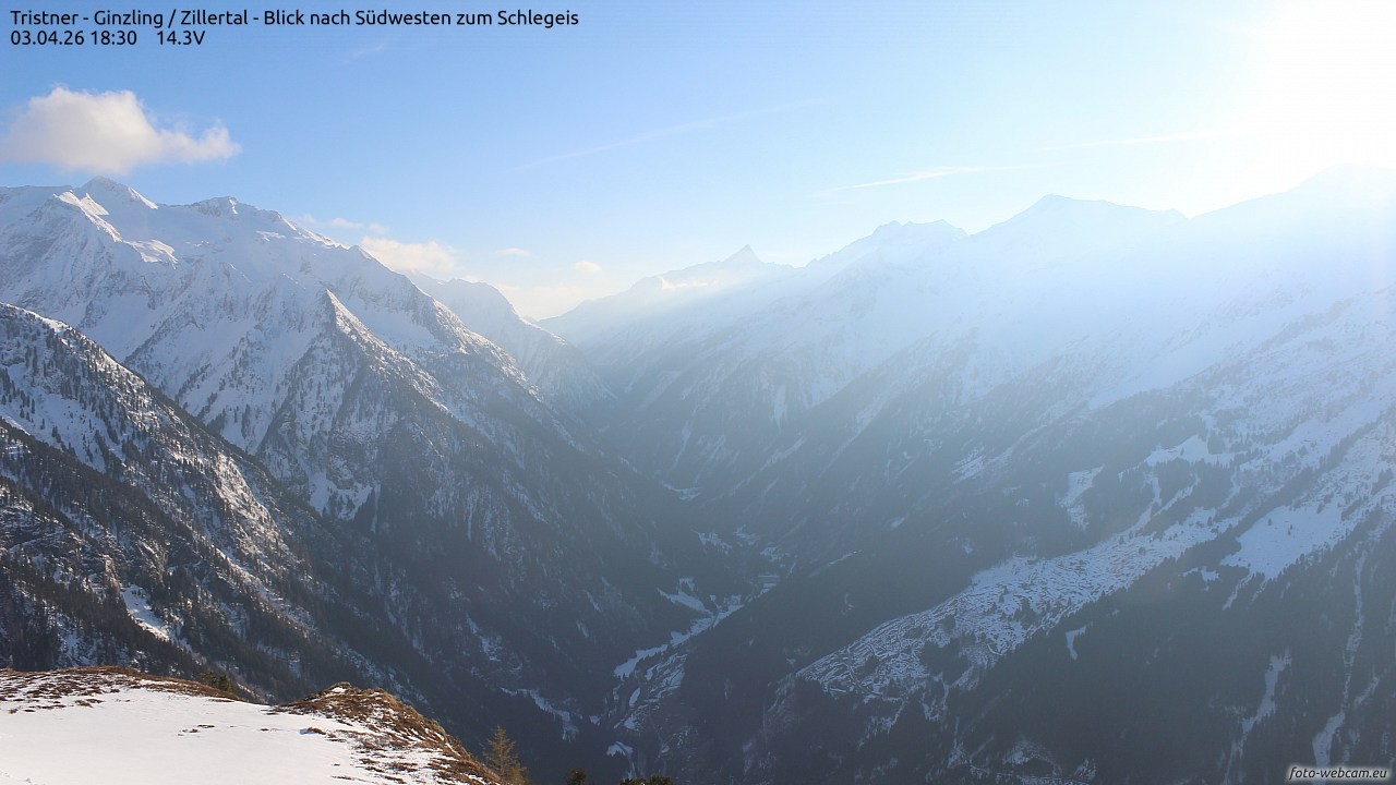 Archiv Foto Webcam Tristner/ Zillertal - Blick zum Grinberg