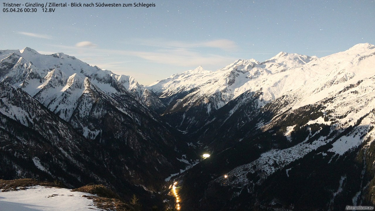 Archiv Foto Webcam Tristner/ Zillertal - Blick zum Grinberg