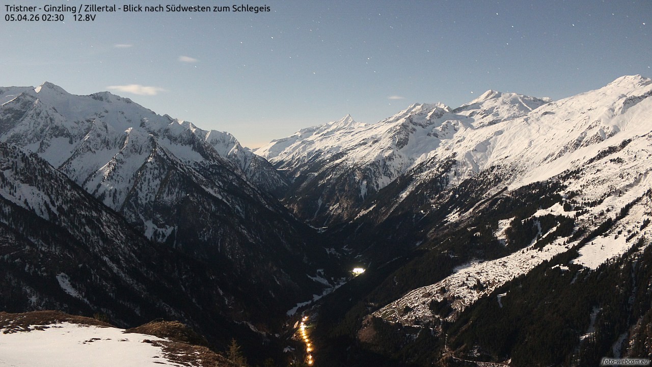 Archiv Foto Webcam Tristner/ Zillertal - Blick zum Grinberg