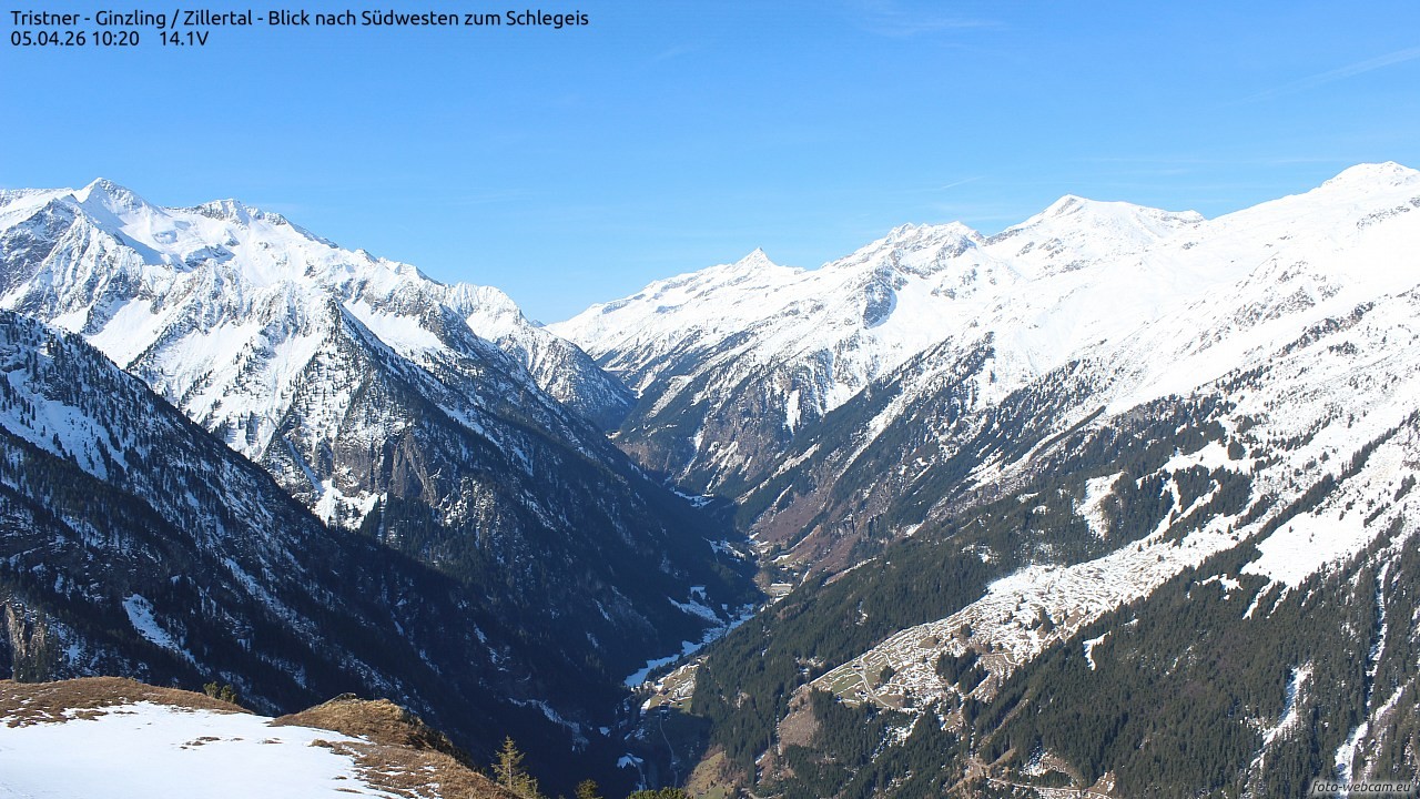 Archiv Foto Webcam Tristner/ Zillertal - Blick zum Grinberg