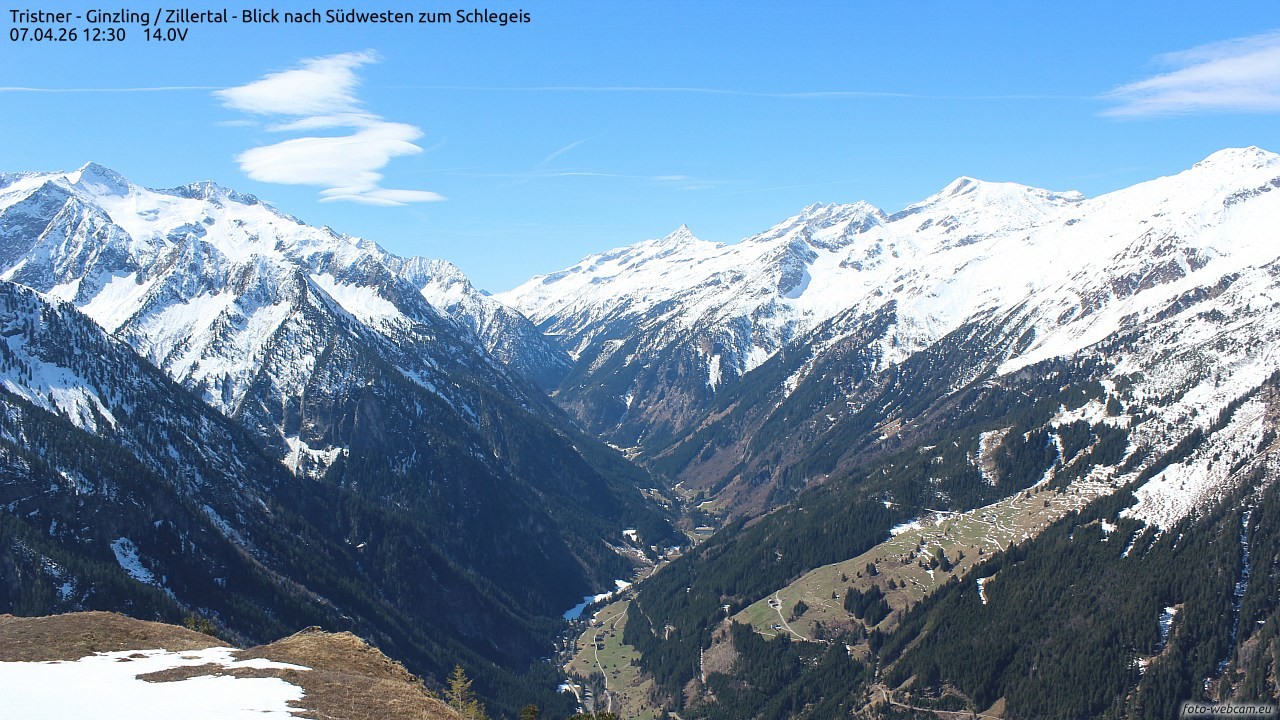 Archived image Webcam Tristner/ Zillertal - View to Grinberg