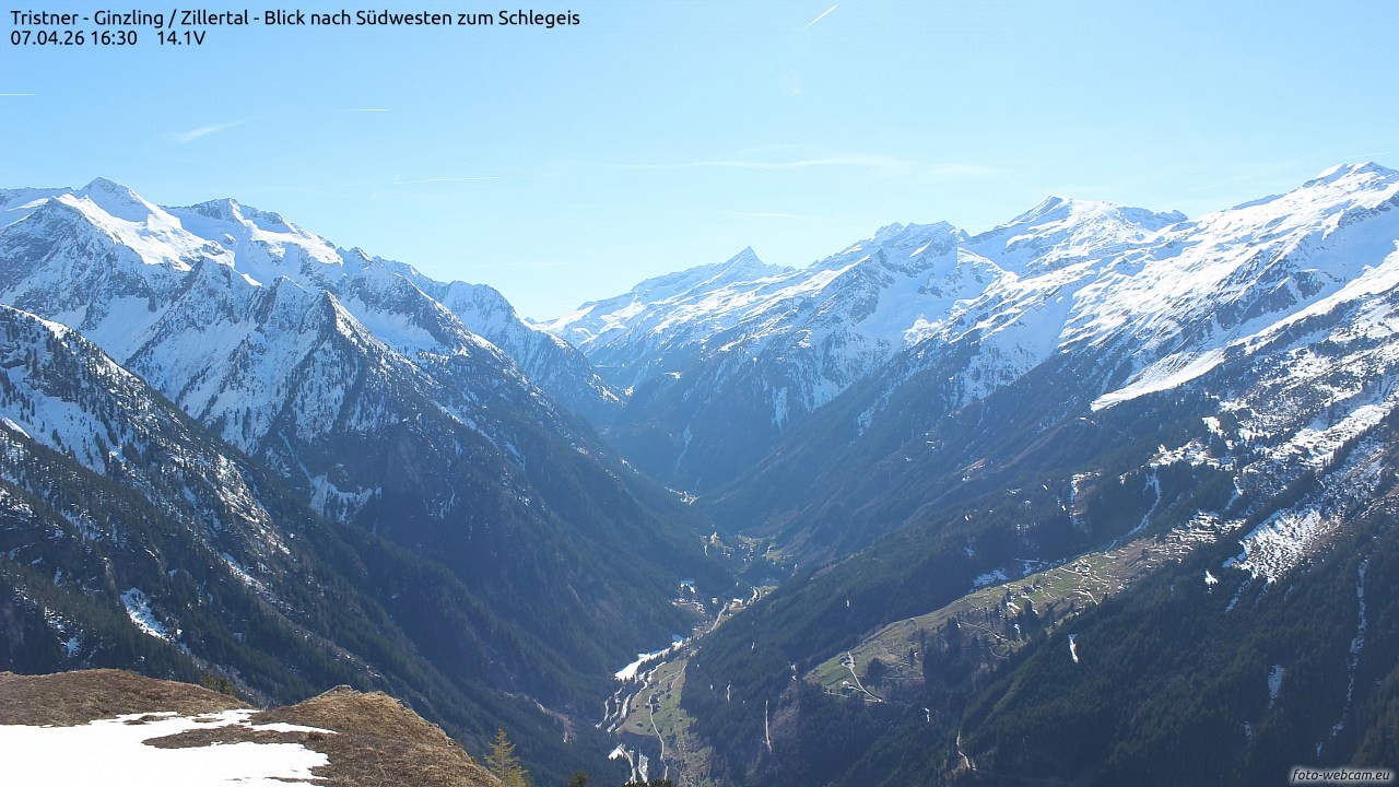 Archiv Foto Webcam Tristner/ Zillertal - Blick zum Grinberg