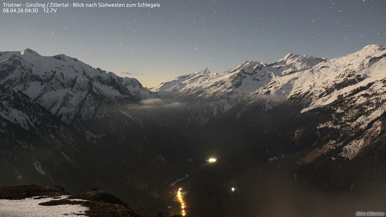 Archiv Foto Webcam Tristner/ Zillertal - Blick zum Grinberg