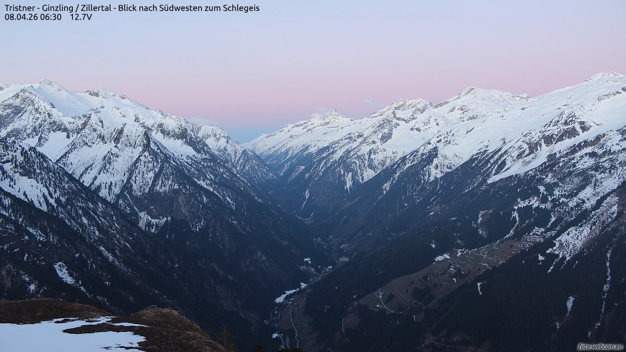 Archiv Foto Webcam Tristner/ Zillertal - Blick zum Grinberg