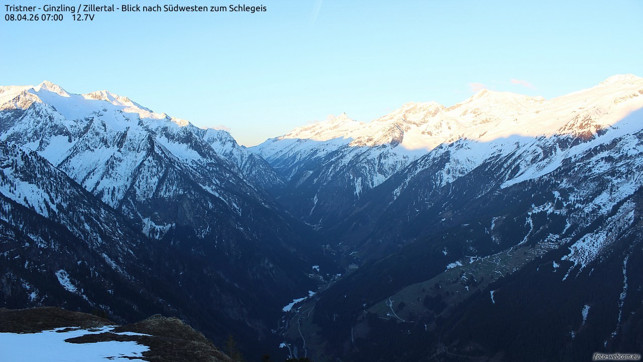 Archiv Foto Webcam Tristner/ Zillertal - Blick zum Grinberg