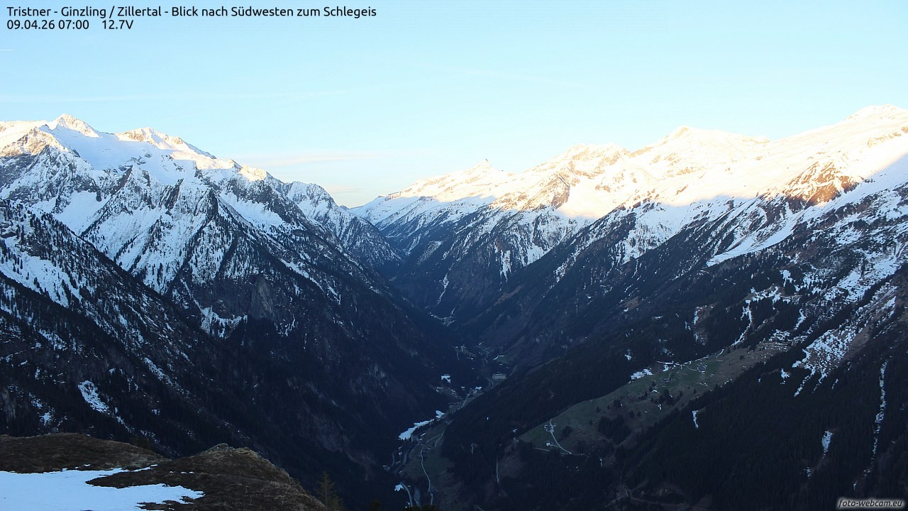 Archiv Foto Webcam Tristner/ Zillertal - Blick zum Grinberg