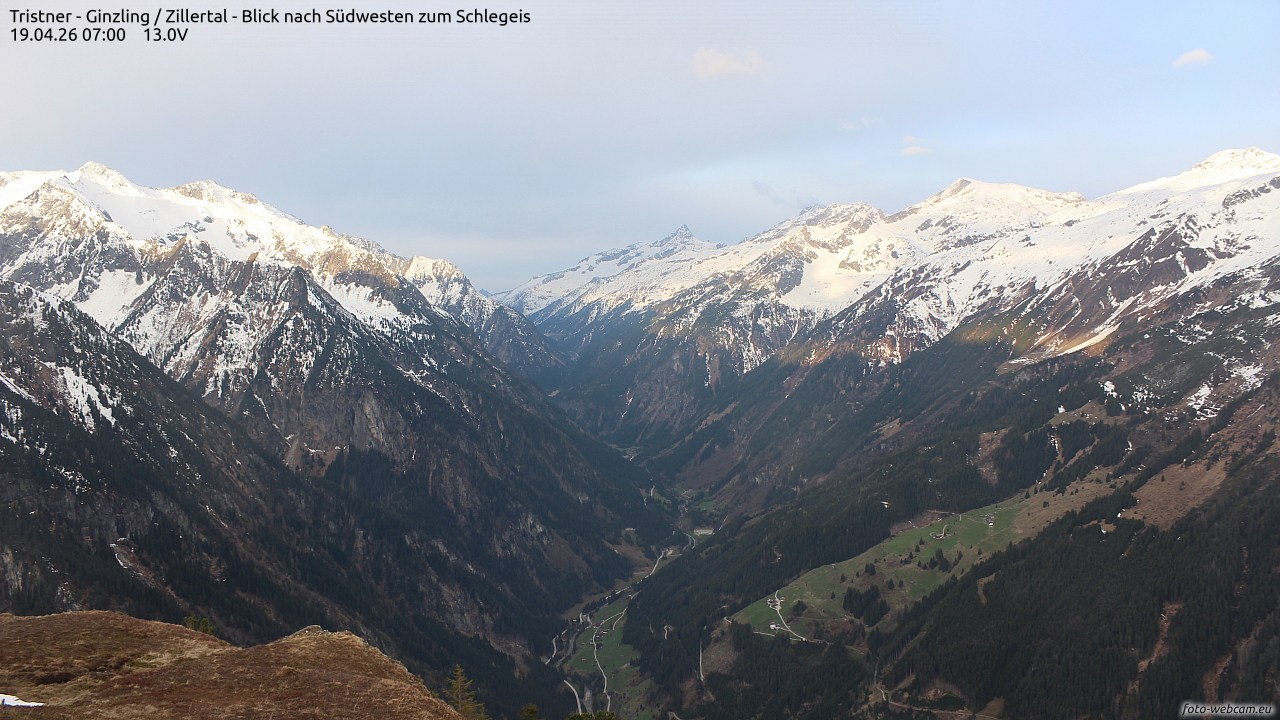 Archiv Foto Webcam Tristner/ Zillertal - Blick zum Grinberg