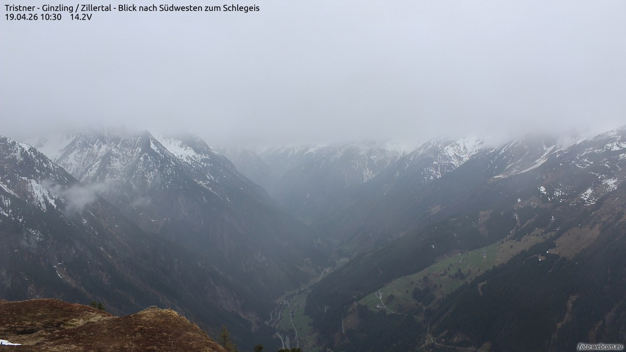 Archiv Foto Webcam Tristner/ Zillertal - Blick zum Grinberg