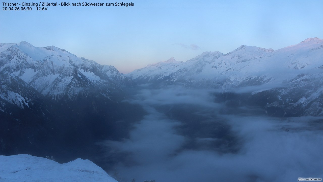 Archiv Foto Webcam Tristner/ Zillertal - Blick zum Grinberg