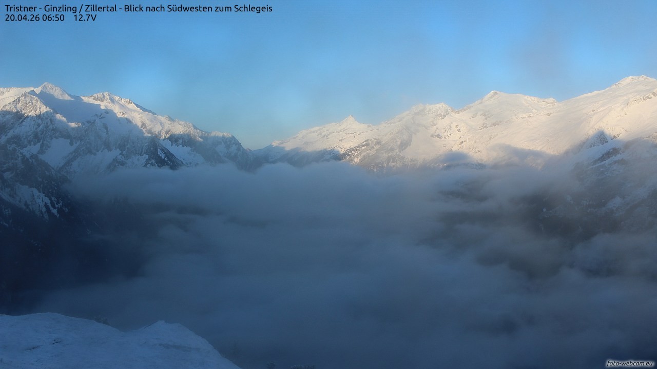 Archiv Foto Webcam Tristner/ Zillertal - Blick zum Grinberg