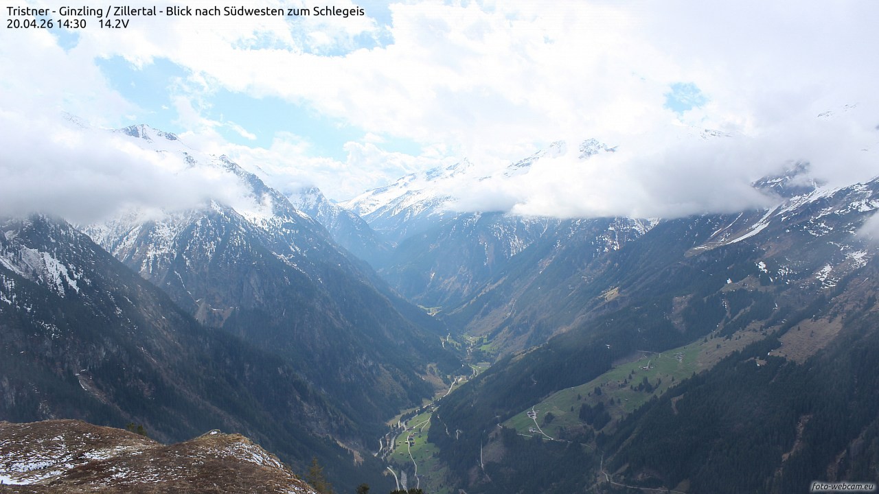 Archiv Foto Webcam Tristner/ Zillertal - Blick zum Grinberg