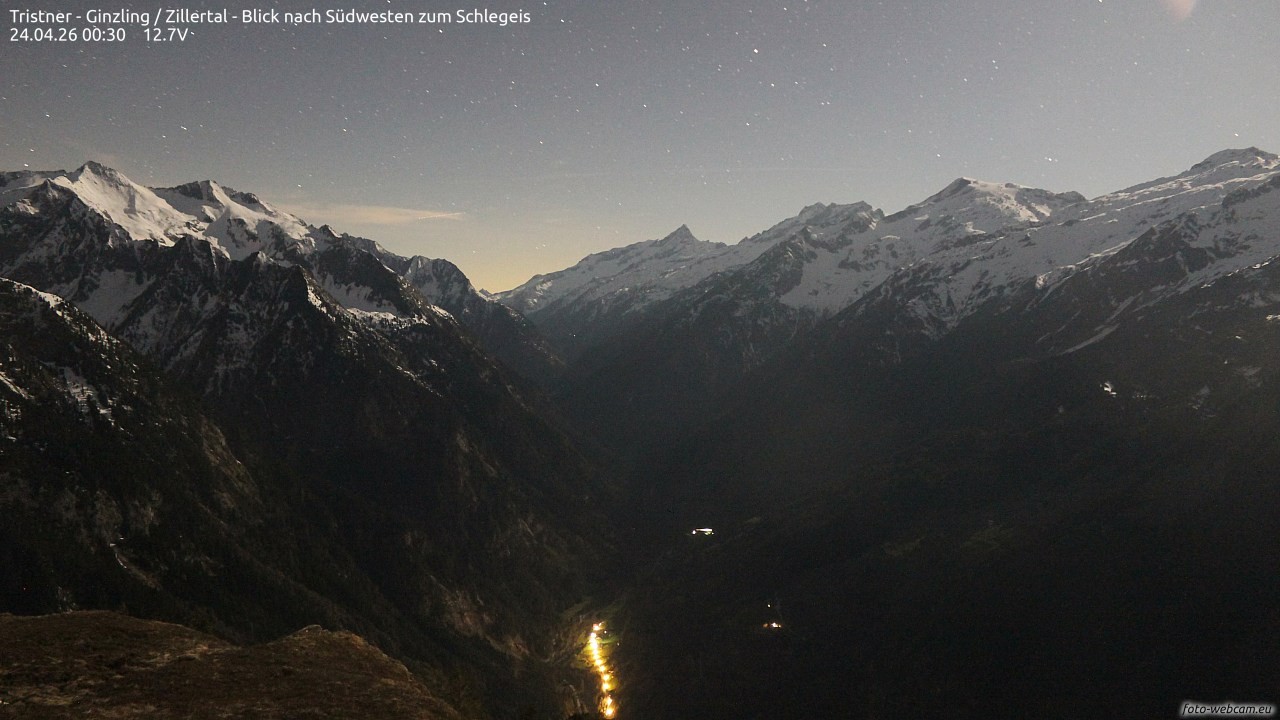 Archiv Foto Webcam Tristner/ Zillertal - Blick zum Grinberg