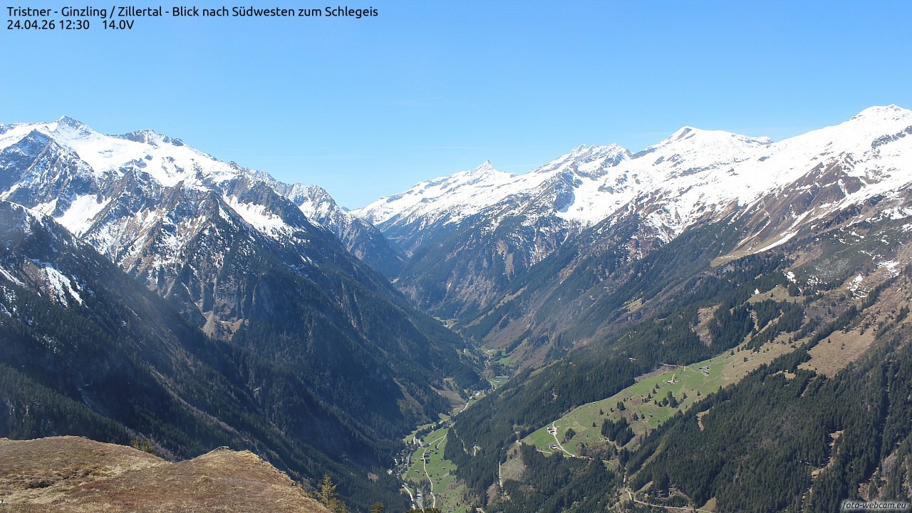 Archiv Foto Webcam Tristner/ Zillertal - Blick zum Grinberg