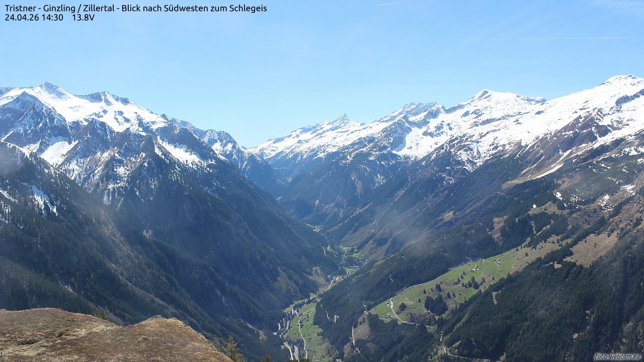 Archiv Foto Webcam Tristner/ Zillertal - Blick zum Grinberg