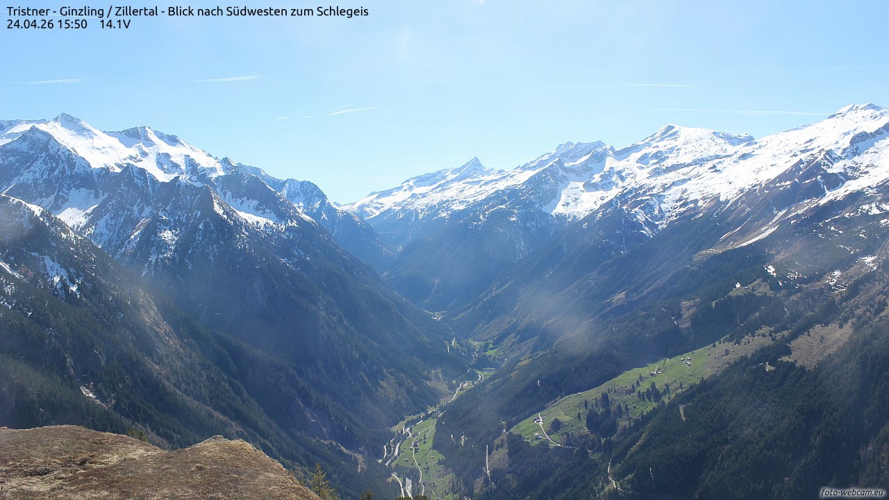 Archiv Foto Webcam Tristner/ Zillertal - Blick zum Grinberg