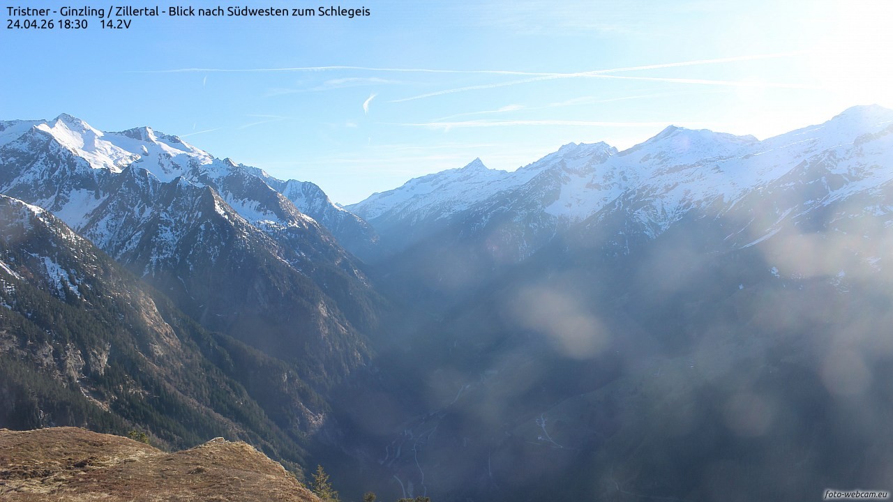 Archiv Foto Webcam Tristner/ Zillertal - Blick zum Grinberg